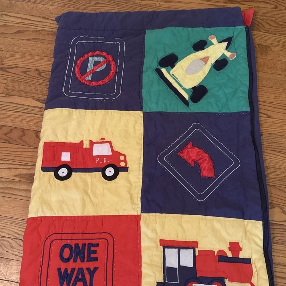 Quilted‎ toddler sleeping bag transportation theme blue green red yellow